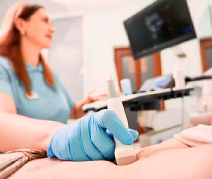 Échographe sur chariot en situation clinique